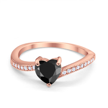 Heart Promise Ring Rose Tone, Simulated Black CZ 925 Sterling Silver